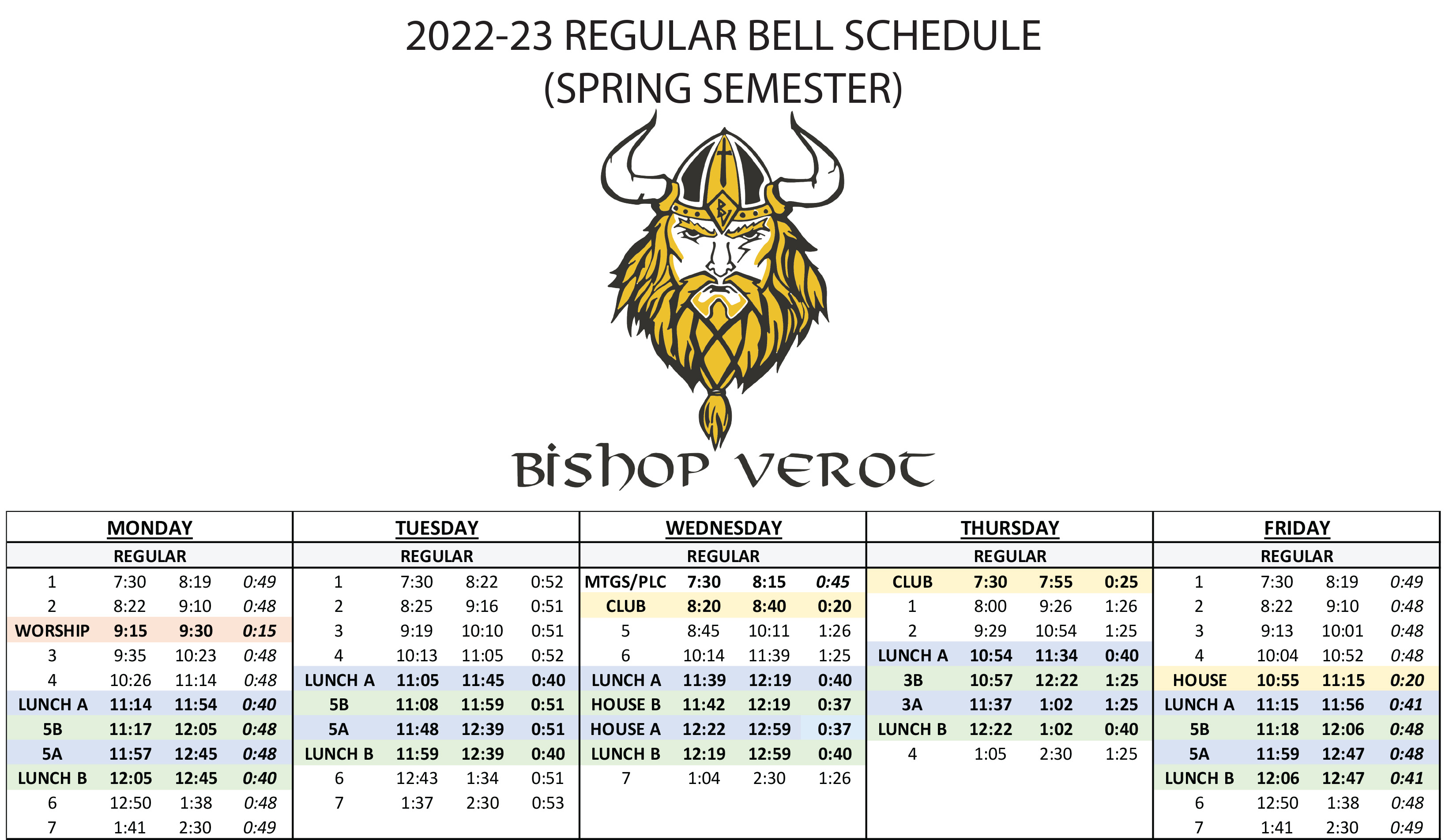 Bell Schedule Spring 2023